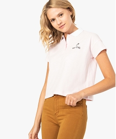 GEMO Polo femme en jersey à manches courtes et col chemise Rose