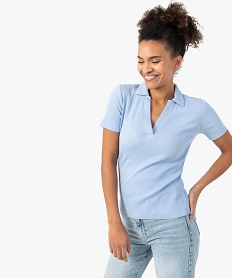 GEMO Polo femme à manches courtes en maille côtelée Bleu